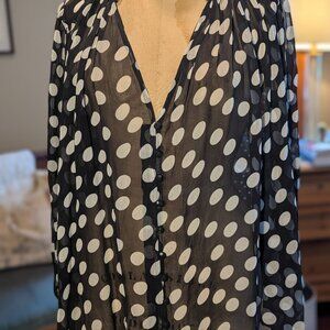 Anthropologie sheer flowy blouse black and white